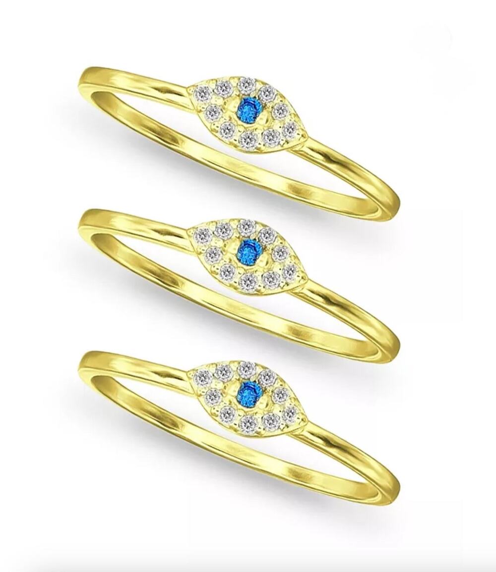 Macy's Cubic Zirconia Evil Eye Trio 18K Gold Plate Stack Ring, Set of 3 - Size 6